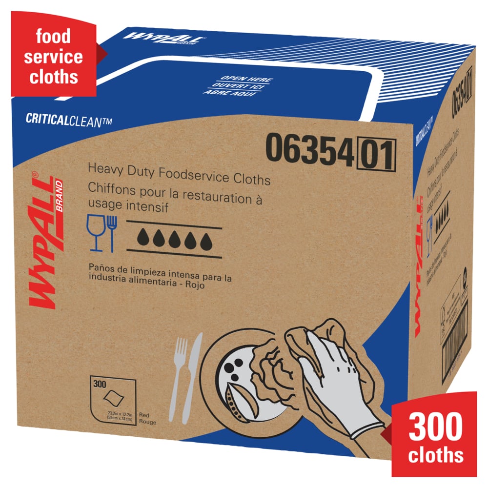 WypAll® CriticalClean™ High Capacity Heavy Duty Foodservice Cloths (06354), Quarterfold, Red (300 Sheets/Box, 1 Box/Case, 300 Sheets/Case) - 06354