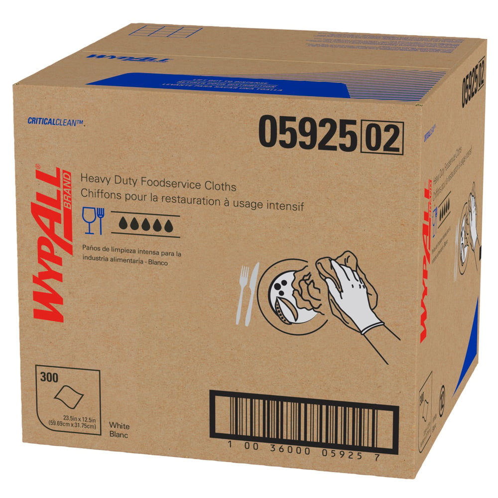 WypAll® CriticalClean™ Heavy Duty Foodservice Cloths (05925), Quarterfold Towels, White (300 Sheets/Box, 1 Box/Case, 300 Sheets/Case) - 05925