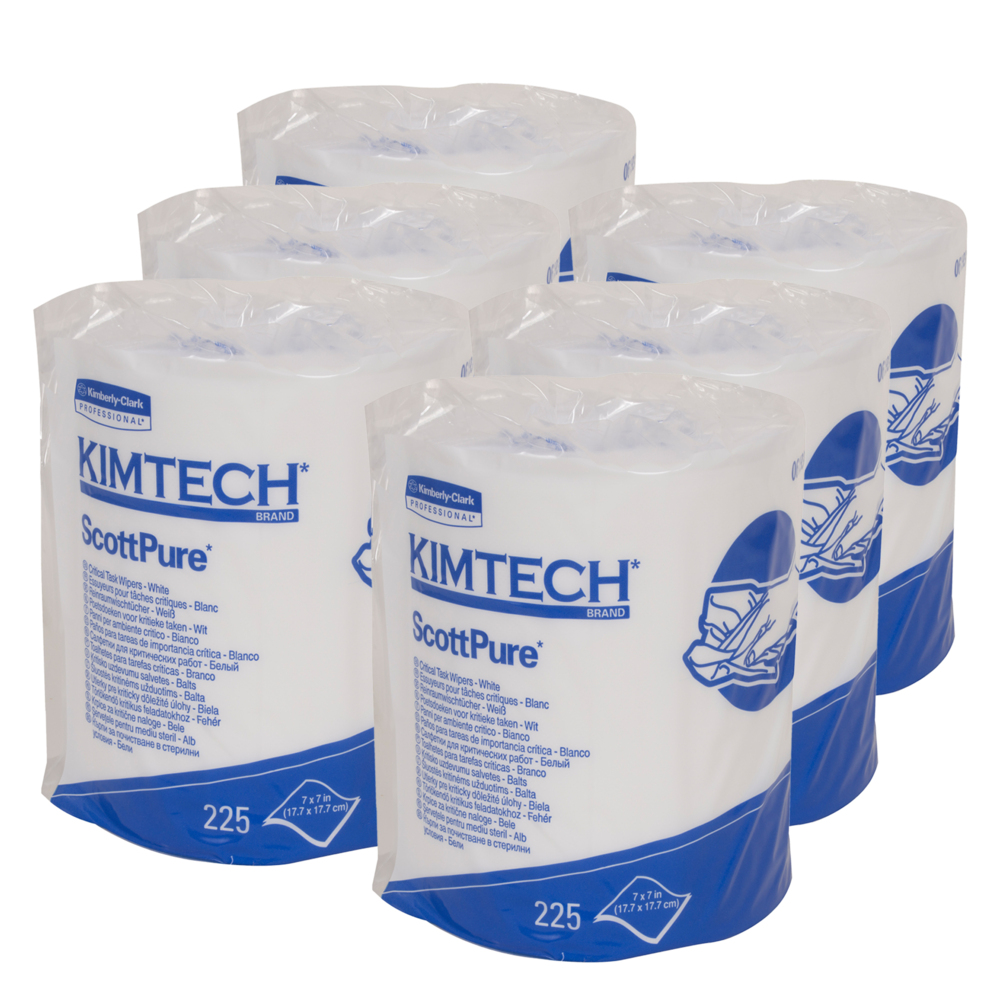 Essuie-tout pour tâches essentielles Kimtech Prep Scottpure (06193), jetable, peu pelucheux, blanc, 6 rouleaux/boîte, 225 feuilles/rouleau, 1 350 feuilles/boîte - 06193