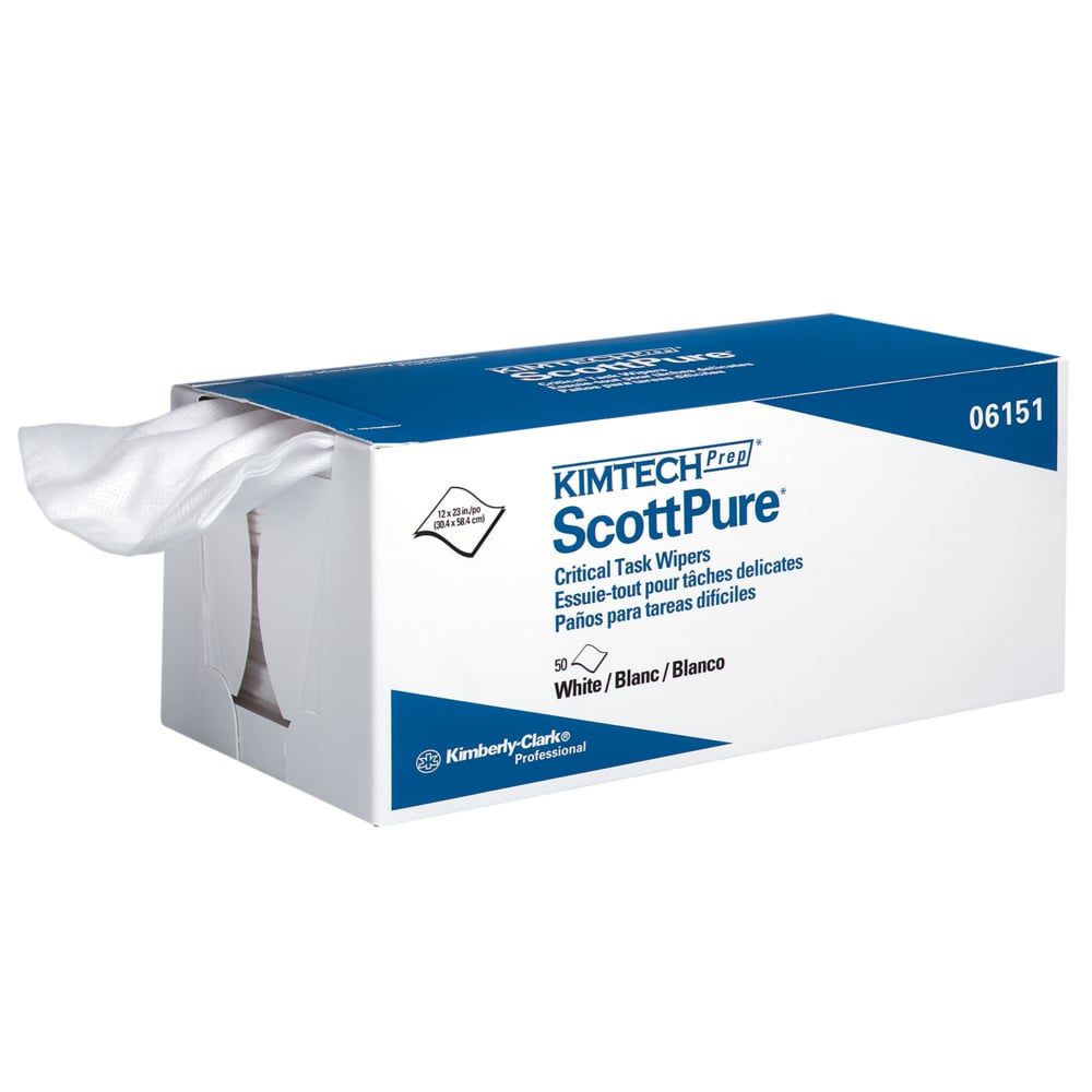 Kimtech Prep™ Scottpure™ Critical Task Wipes (06151), Carton, for Surface Preparation, White (50 Sheets/Box, 8 Boxes/Case, 400 Sheets/Case) - 06151