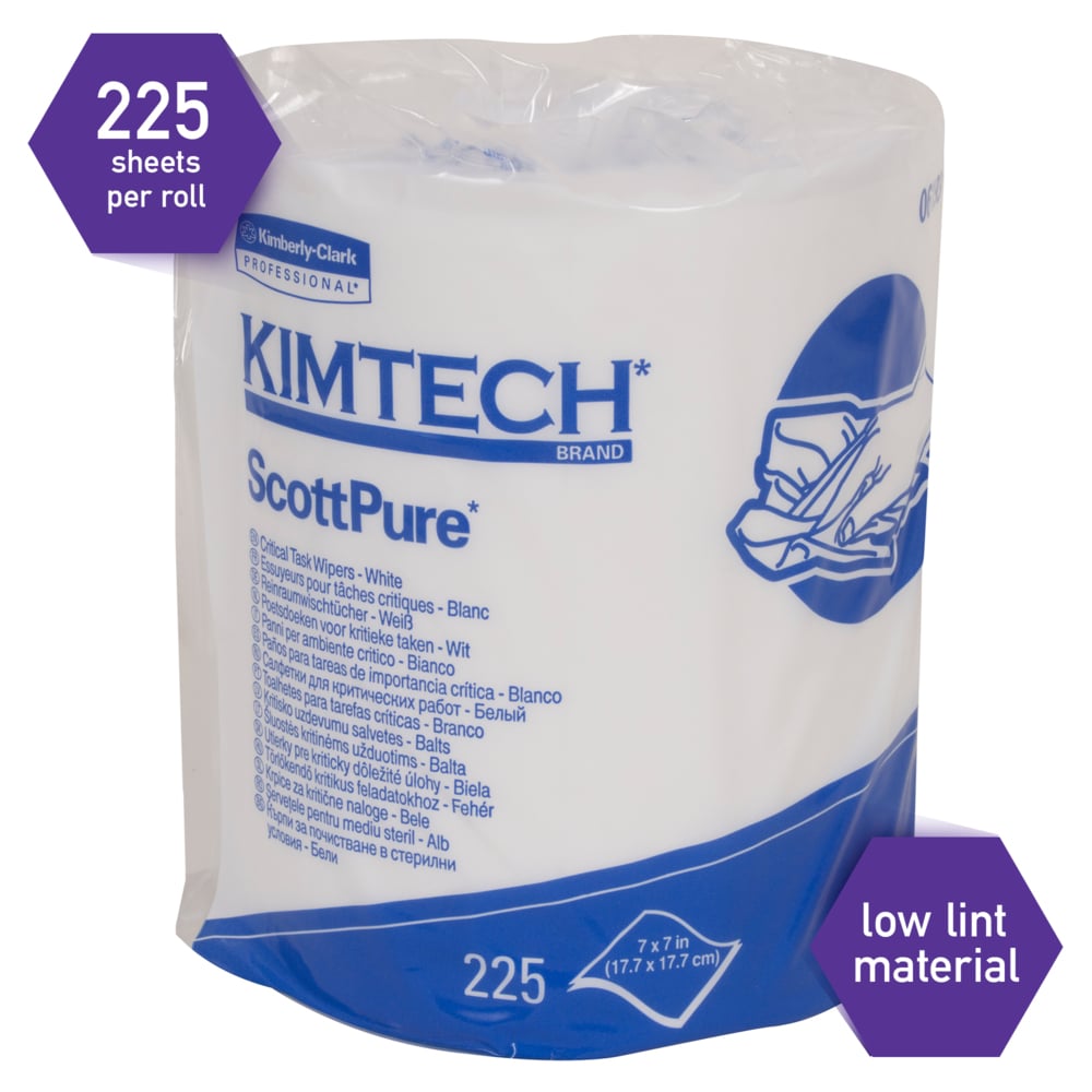 Kimtech Prep™ Scottpure™ Critical Task Wipes (06193), Center-Pull Roll, for Surface Preparation, White (225 Sheets/Roll, 6 Rolls/Case, 1,350 Sheets/Case) - 06193