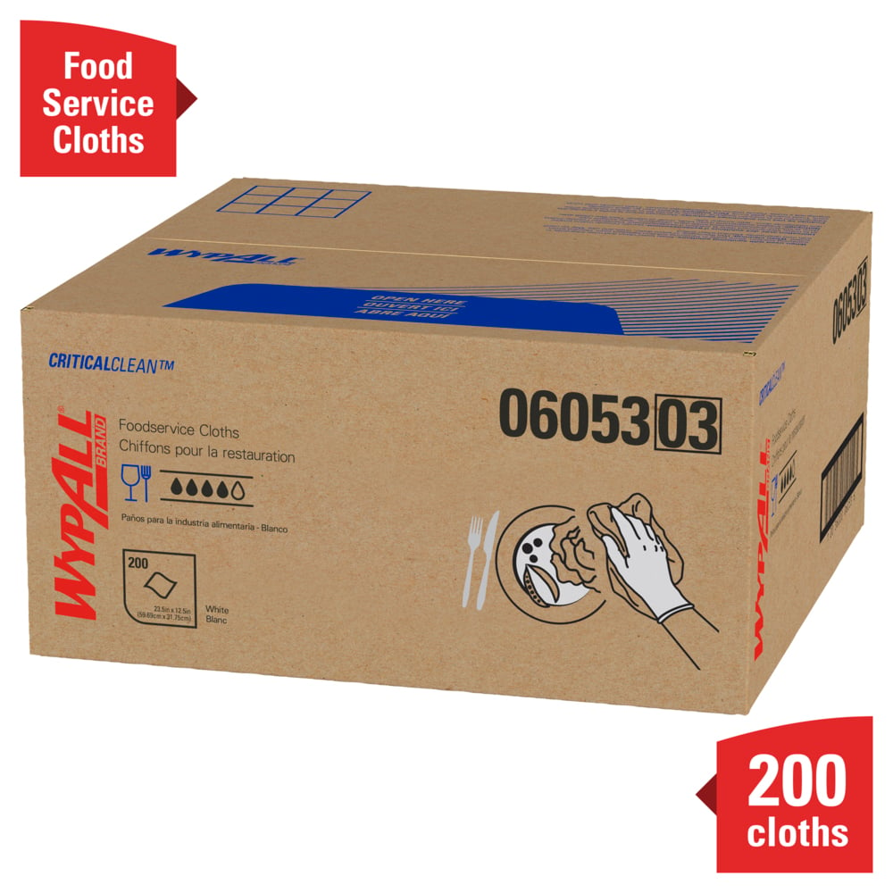 WypAll® Critical Clean Foodservice Cloths (06053), Quarterfold, White, 1 Box, 200 Sheets - 06053