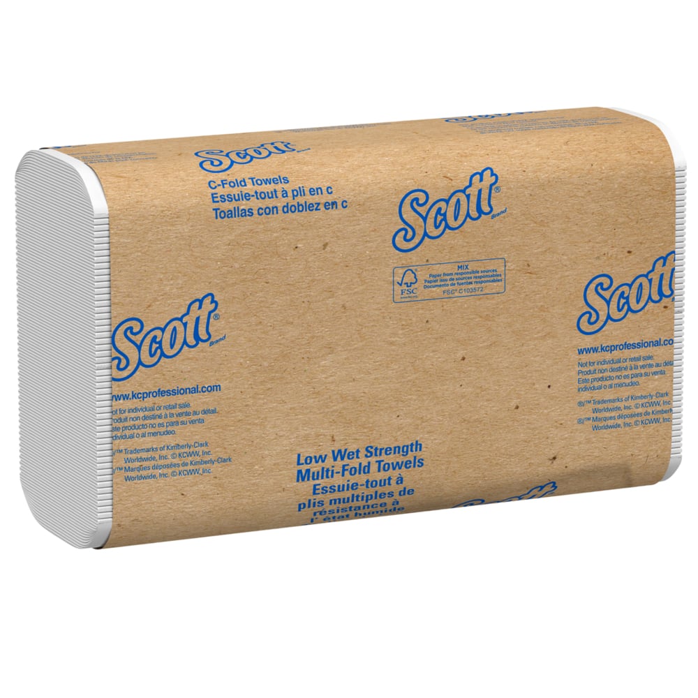 Scott® Essential C-Fold Paper Towels (06041), Low Wet Strength, White, (12 Packs/Case, 200 Sheets/Pack, 2,400 Sheets/Case) - 06041