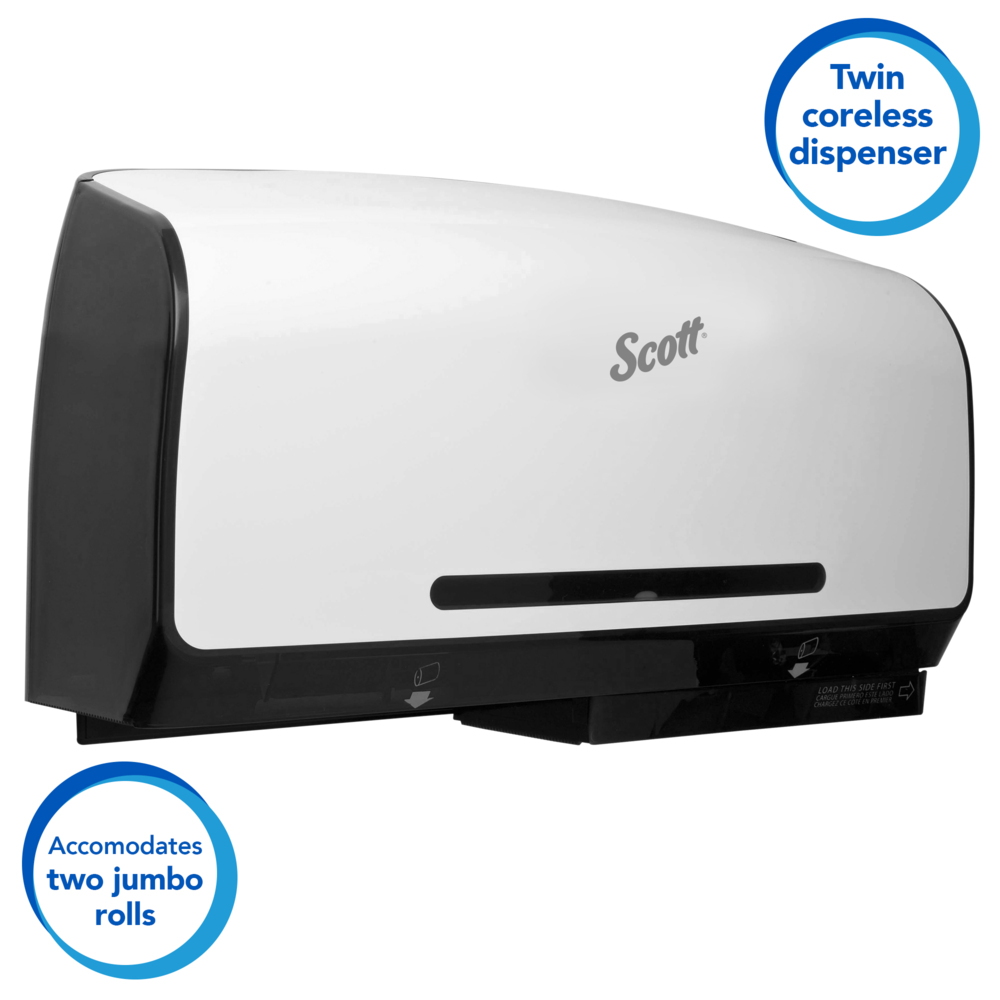 Scott® Pro Coreless Jumbo Roll Toilet Paper Dispenser (39730), Twin Roll, White, 20.25" x 6.25" x 11.60" (Qty 1) - 39730