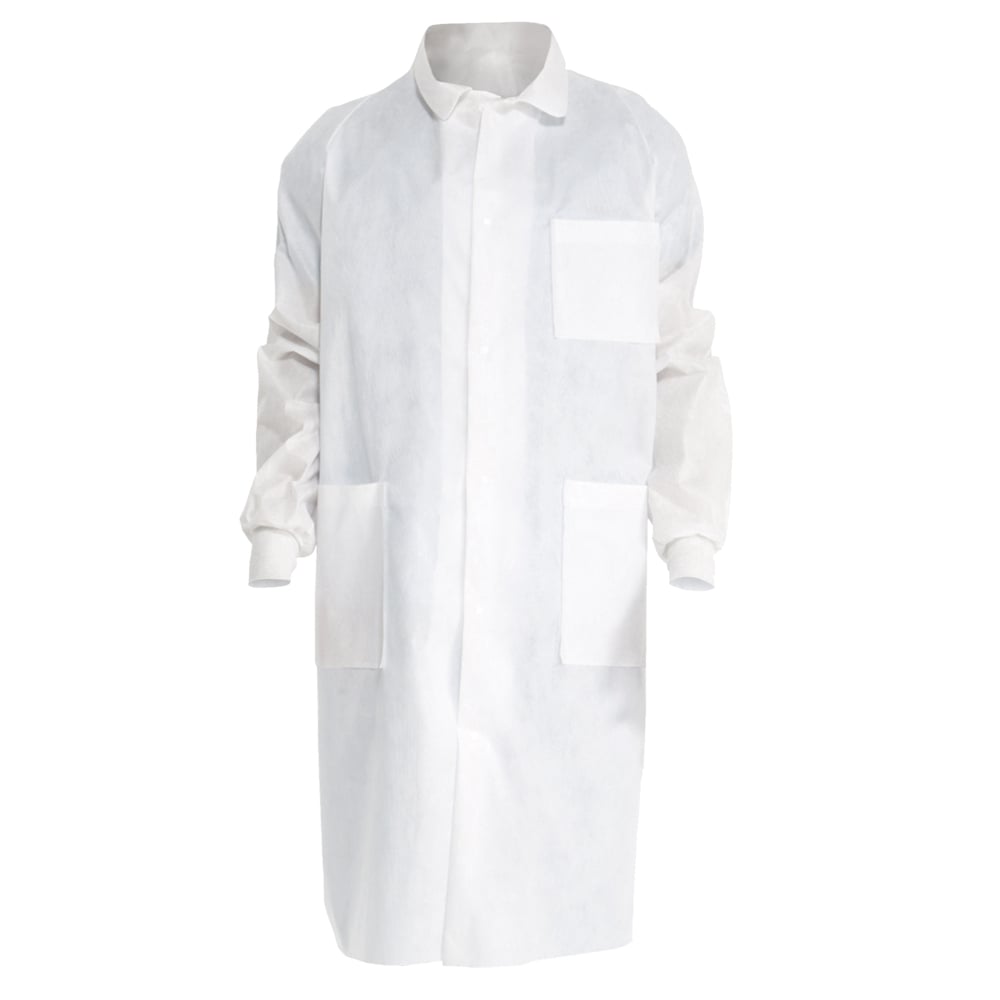 Kimtech™ A8 Certified Lab Coats with Knit Cuffs + Extra Protection (10044), Protective 3-Layer SMS Fabric, Back Vent, Unisex, White, 2XL, 10 / Case - 10044