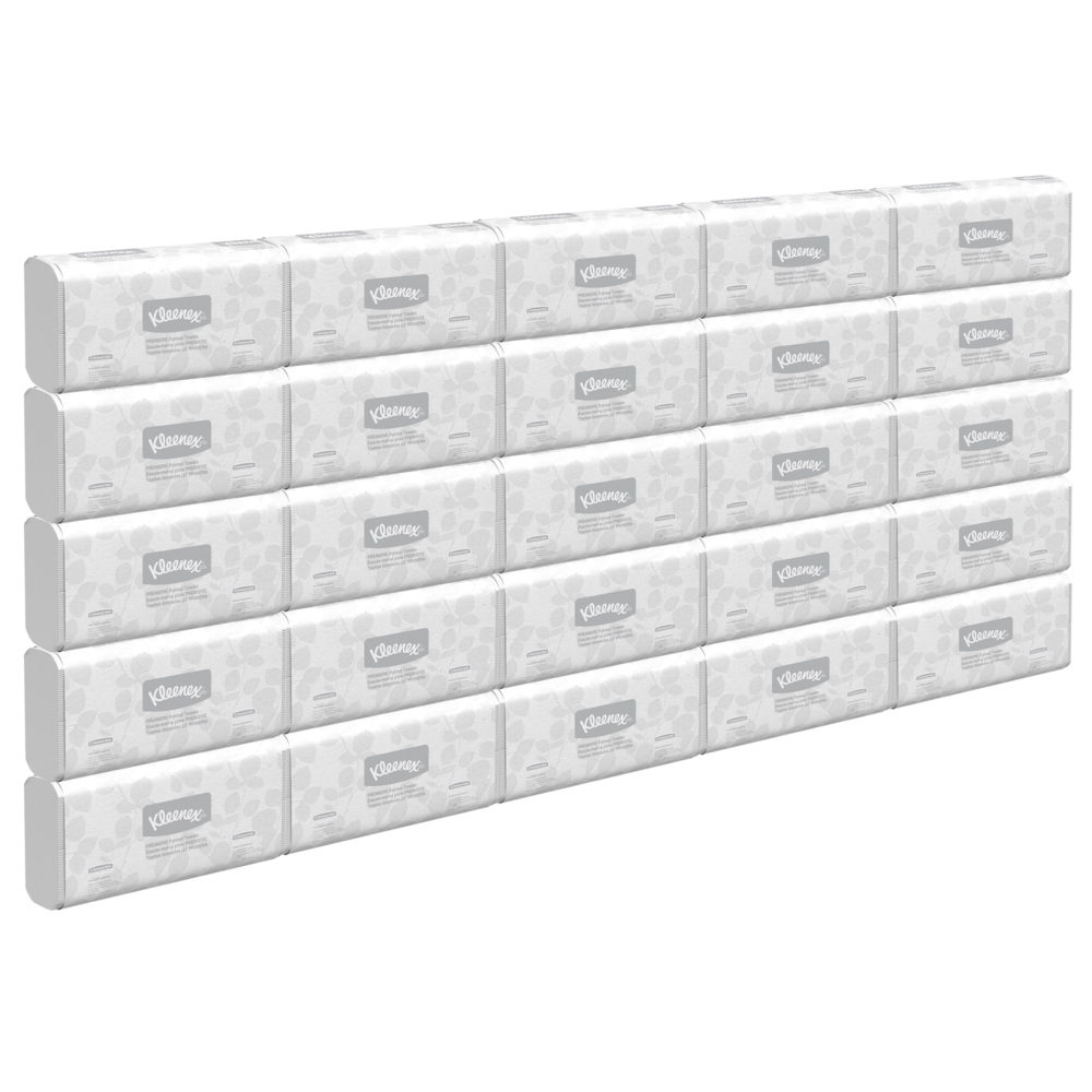 Essuie-mains pliés Kleenex Premium (13253) avec pochettes d’air à séchage rapide, blancs, 25 paquets/caisse 120 essuie-mains à triple pli/paquet, 3 000 essuie-mains/caisse - 13253