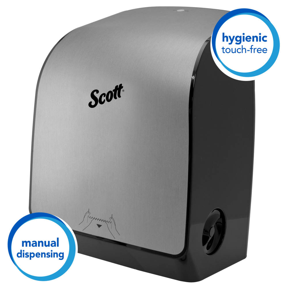 Scott® Pro Manual Hard Roll Towel Dispenser (35612), Stainless, for Blue Core Scott® Pro Roll Towels, 12.66" x 16.44" x 9.18" (Qty 1) - 35612
