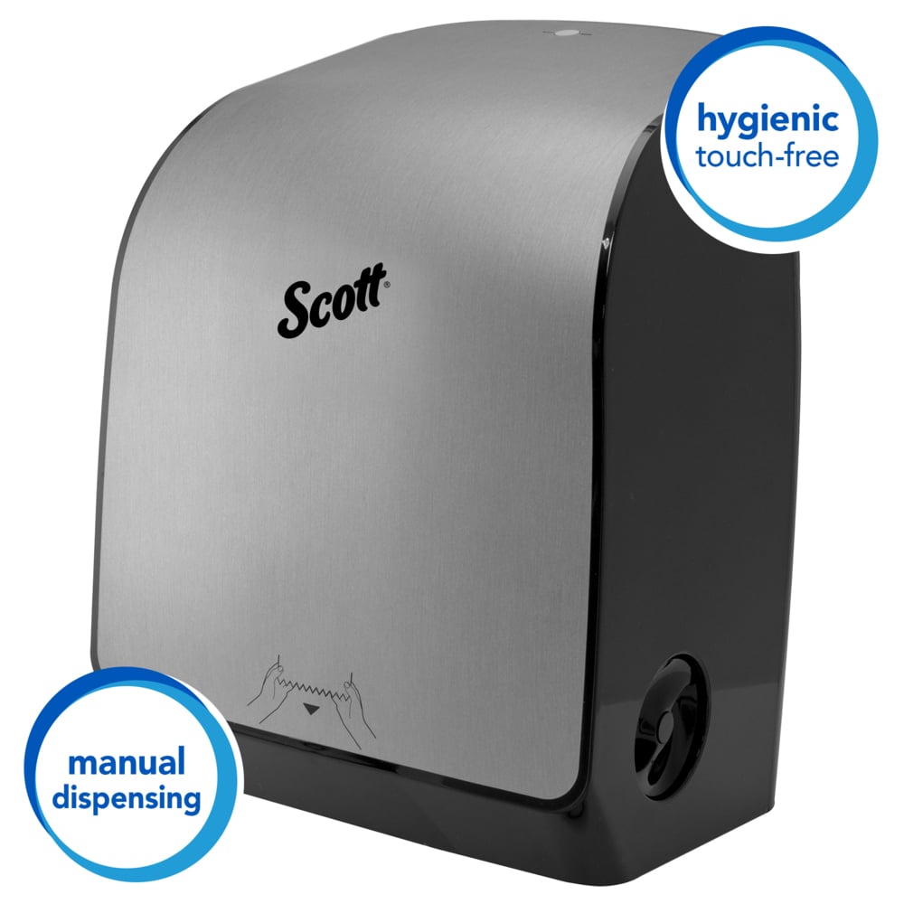 Scott® Pro Manual Hard Roll Towel Dispenser (35612), Stainless, for Blue Core Scott® Pro Roll Towels, 12.66" x 16.44" x 9.18" (Qty 1) - 35612