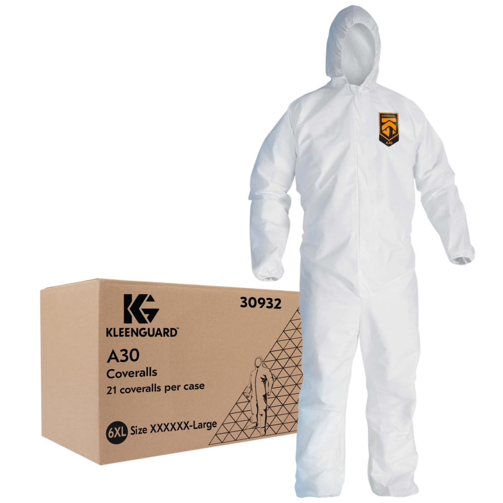 KleenGuard™ A30 Breathable Splash & Particle Protection Coveralls (30932), White, 6XL (Qty 21) - 30932