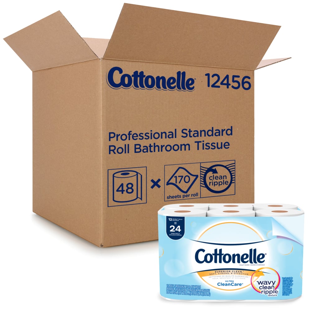 Papier hygiénique professionnel ultra-doux en vrac pour entreprise de Cottonelle(12456), rouleaux de papier toilette standard, 48 rouleaux/caisse pour affaires pour entreprise (4 paquets de 12) - 12456