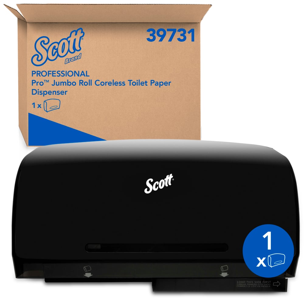 Scott® Pro Coreless Jumbo Roll Toilet Paper Dispenser (39731), Twin Roll, Black, 20.25" x 6.25" x 11.60" (Qty 1) - 39731