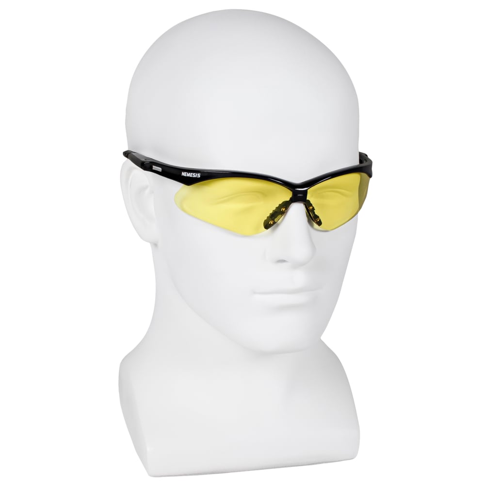 KleenGuard™ Nemesis™ Safety Glasses (22476), with KleenVision™ Anti-Fog Coating, Amber (Yellow) Lenses, Black Frame, Unisex for Men and Women (Qty 12) - 22476