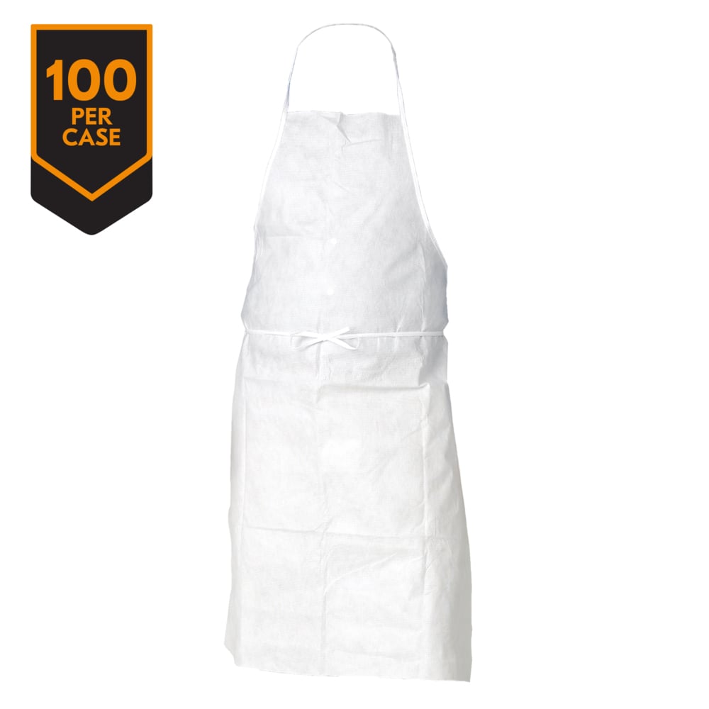 KleenGuard™ A20 Breathable Particle Protection Apron (36550), Universal Size (One Size), Tie Back, White, 100 / Case, 10 Bags of 10 Aprons - 36550