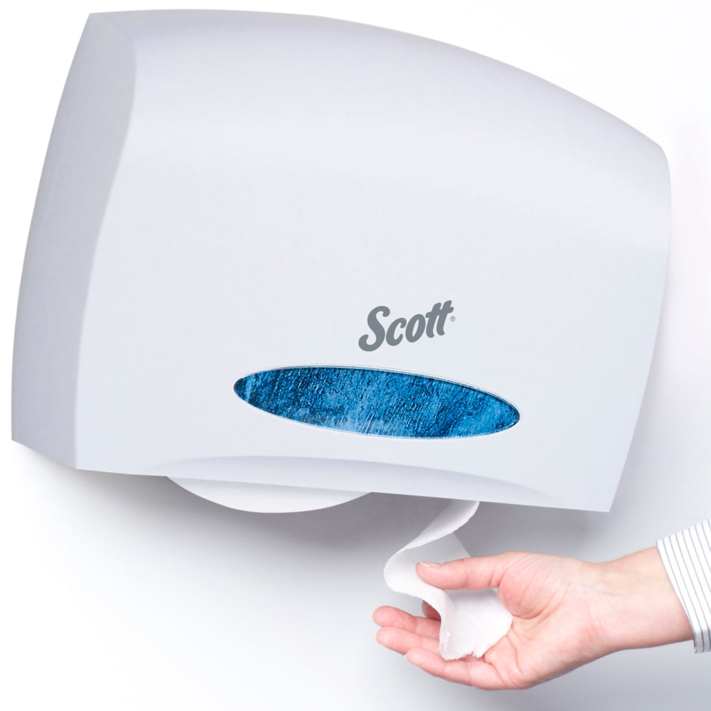 Escort Jumbo Roll White Commercial Toilet Paper Dispenser 09508 with Kimberly Clark Professional JRT Jr Scott 03148 JRT Jumbo Roll Bathroom Tissue 