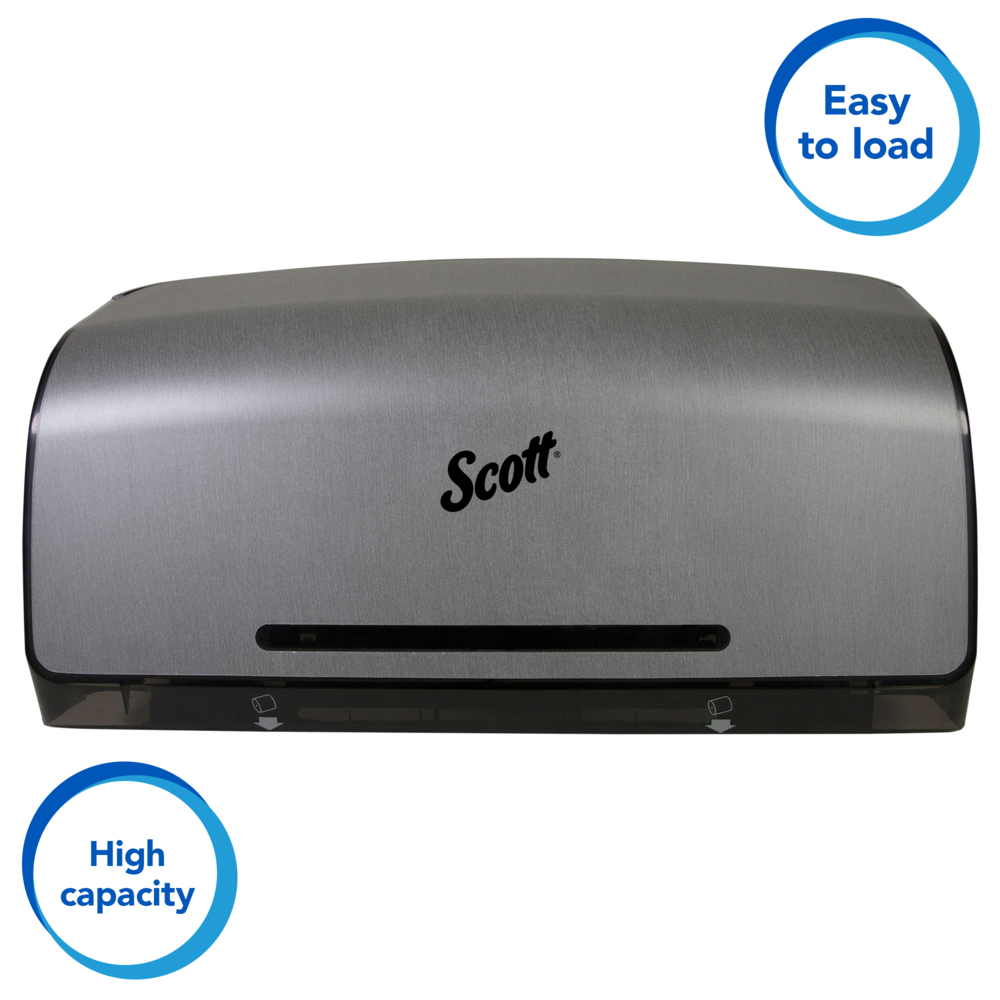 Scott® Pro Coreless Jumbo Roll Toilet Paper Dispenser (39732), Twin Roll, Stainless, 20.25" x 6.25" x 11.60" (Qty 1) - 39732