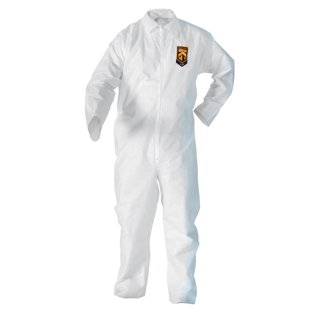 KleenGuard™ A20 Breathable Particle Protection Coveralls (37717), Zipper Front, Elastic Back, Wrists & Ankles, White, Reflex Design, XL (Qty 24) - 37717