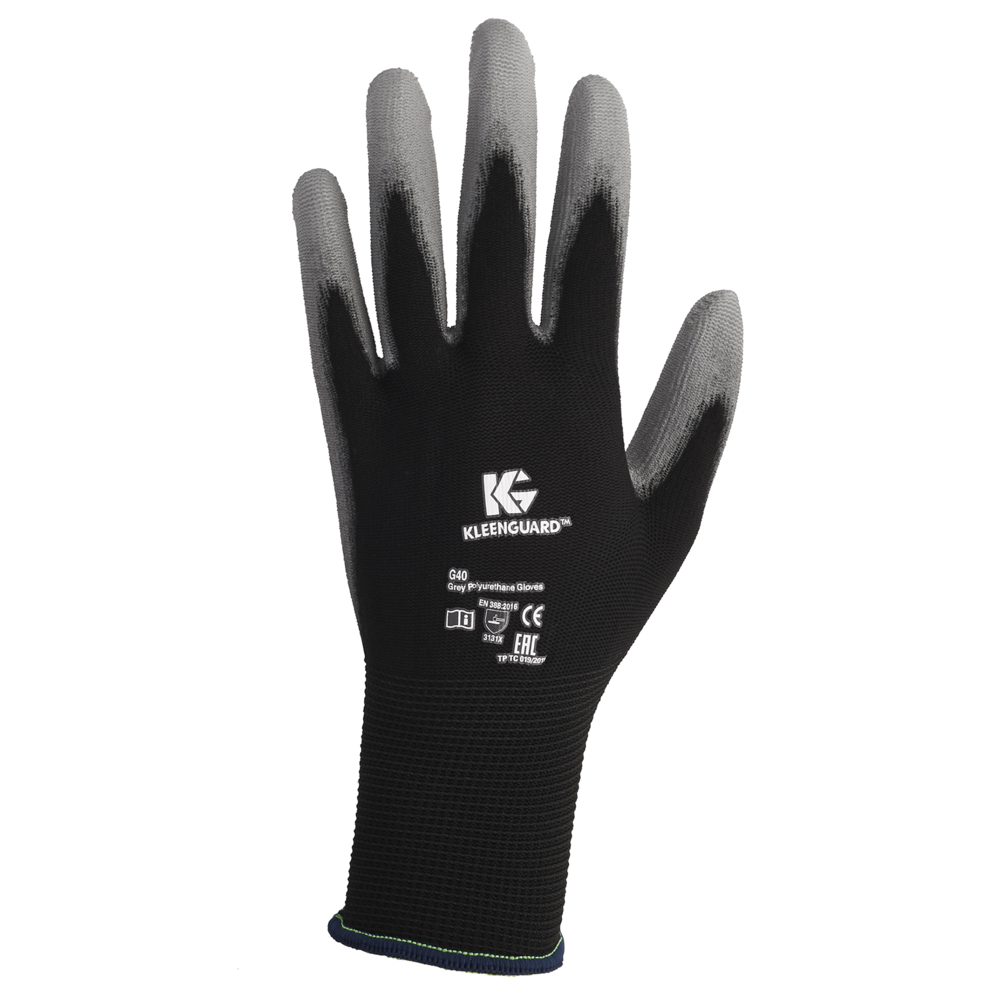 KleenGuard™ G40 Polyurethane Coated Gloves (38726), Thin Mil, Hand-Specific, Black/Grey, S (12 Pairs/Bag, 5 Bags/Case, 60 Pairs/Case) - 38726