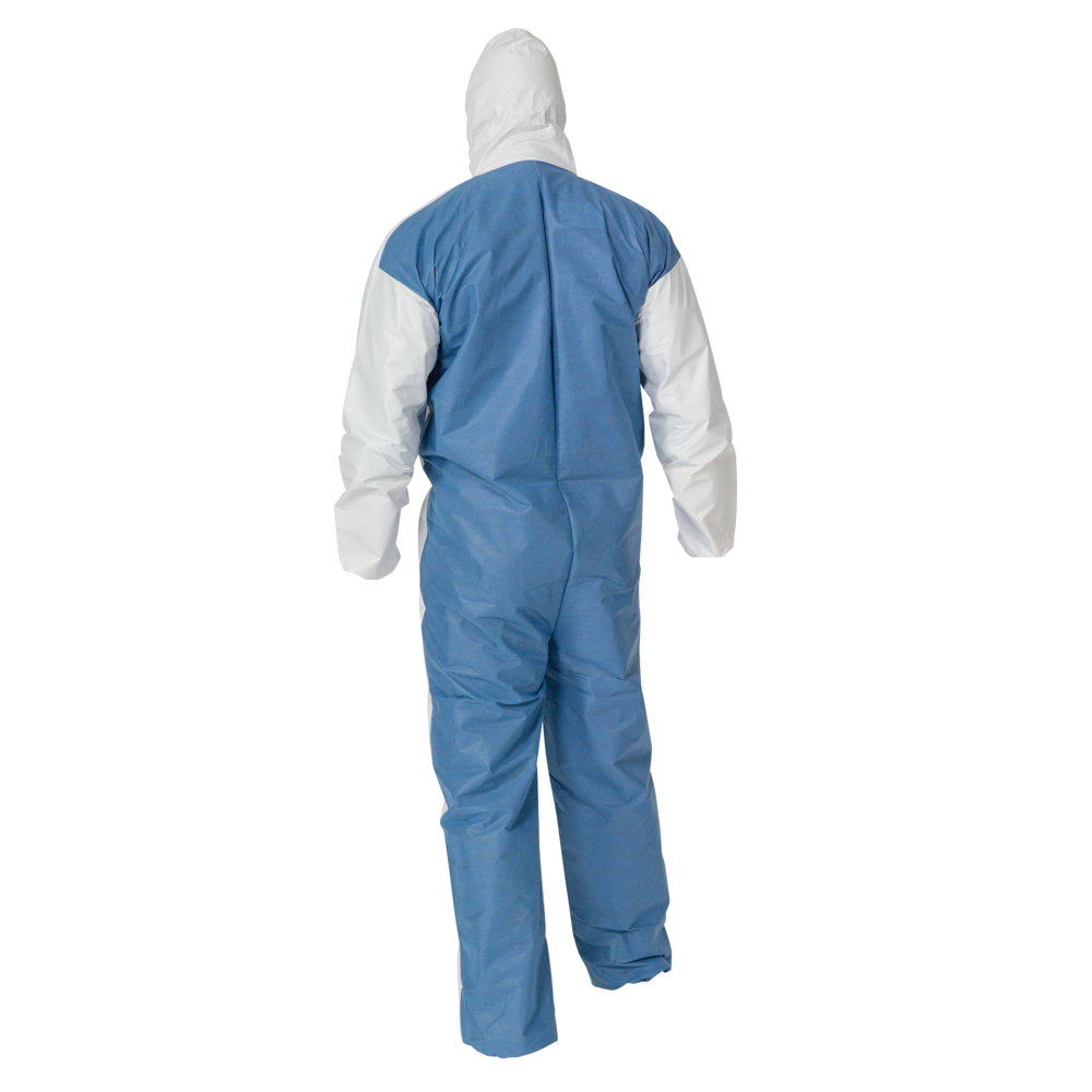 KleenGuard™ A40 Liquid & Particle Protection Coveralls (37164) with Blue Breathable Back, Zipper Front, Hood, EWA, White, 2XL, 25 / Case - 37164