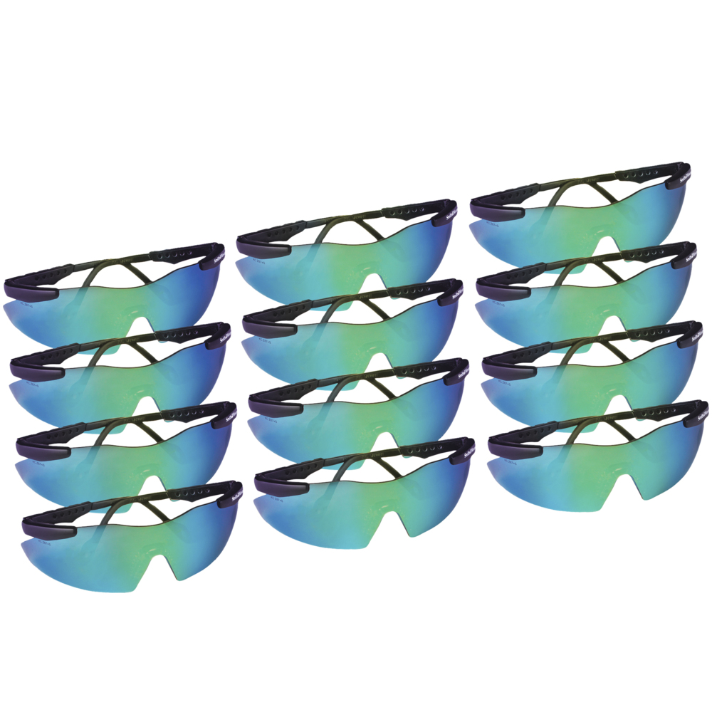 Smith & Wesson® Magnum® 3G Safety Glasses (19940), with Mirror Coating, Green Mirror Lenses, Black Frame, Unisex for Men and Women (Qty 12) - 19940