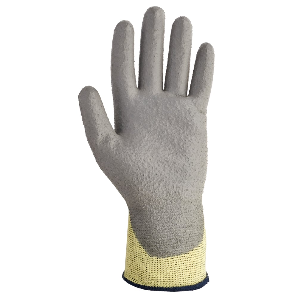 Gants enduits de polyuréthane résistants aux coupures de niveau 2 KleenGuard G60 (38642), revêtement aux jointures, gris et jaunes, petits, 12 paires/sac, 1 sac - 38642