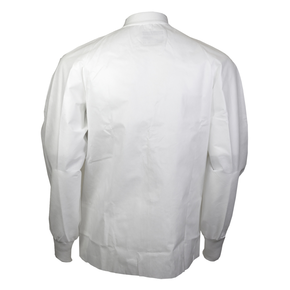 Kimtech™ A8 Certified Lab Jackets with Knit Cuffs and Collar + Extra Protection (10071), Protective 3-Layer SMS Fabric, Knit Collar, Unisex, White, Medium, 25 / Case - 10071
