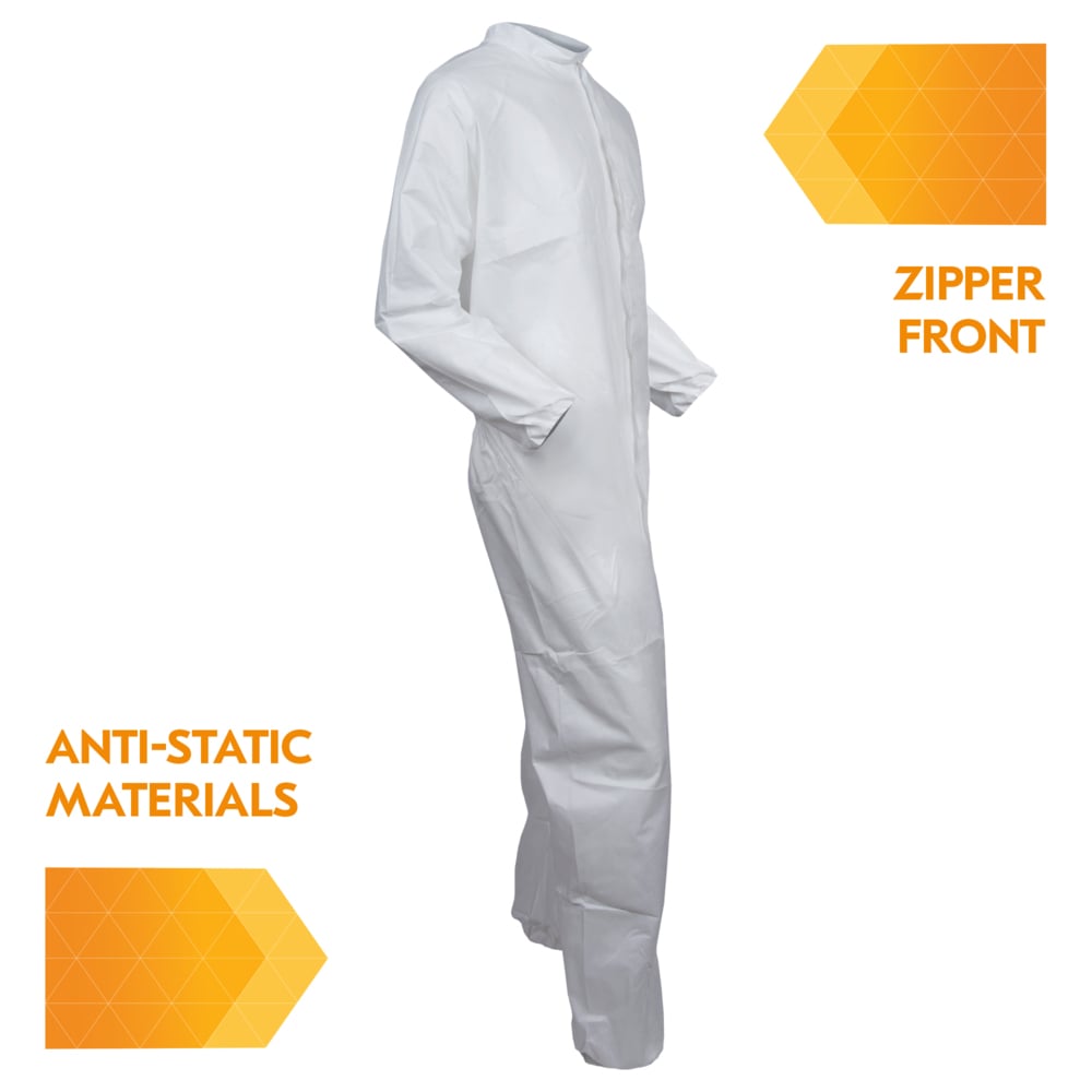 KleenGuard™A40 Liquid and Particle Protection Coveralls, REFLEX Design, Zip Front, White, 2X-Large, 25 Coveralls / Case - 44305