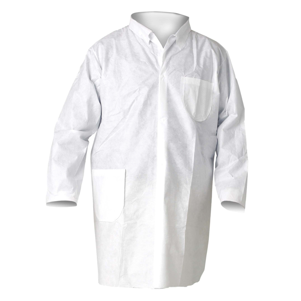 KleenGuard™ A20 Breathable Particle Protection Lab Coats (40049), 4 Snap Closure, Knee Length, White, 2XL, 25 / Case - 40049