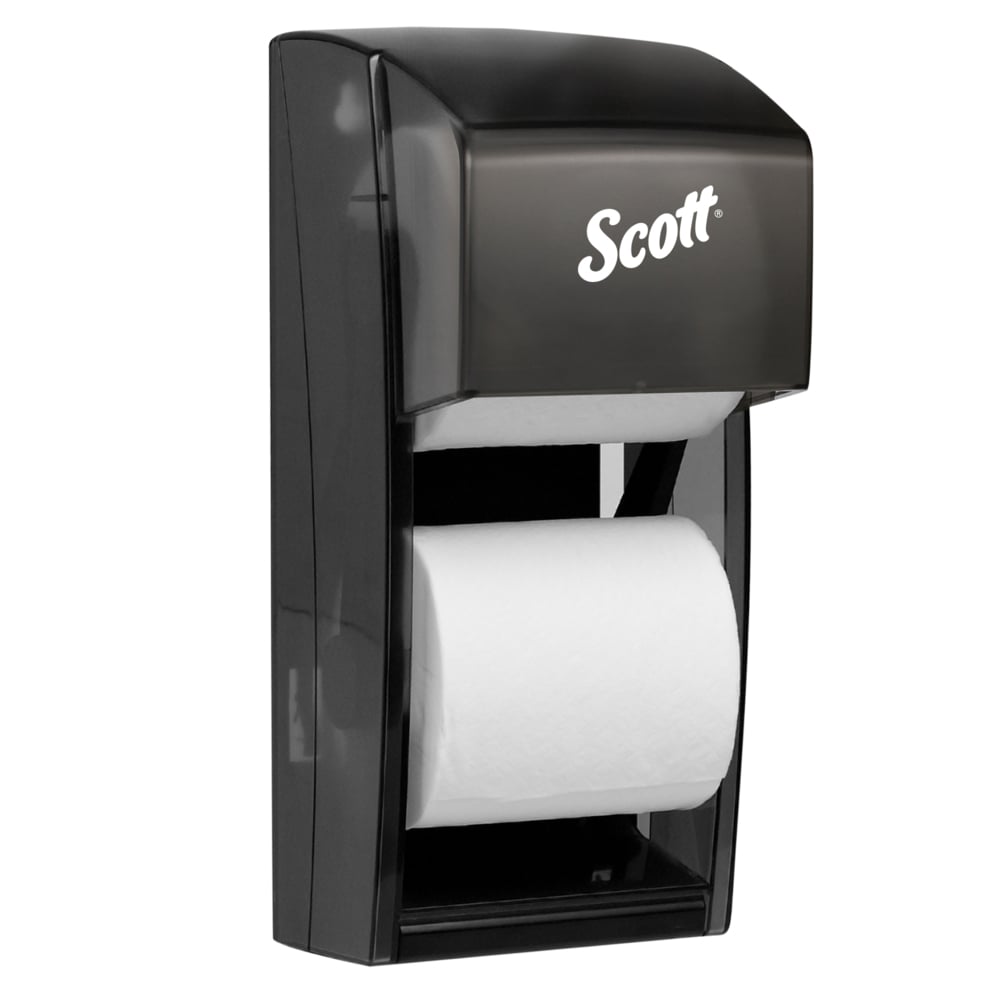 Distributrice de papier hygiénique en rouleau géant double de Scott Essential (09021), compatible avec rouleau standard avec ou sans mandrin, fumée (noire) - 09021