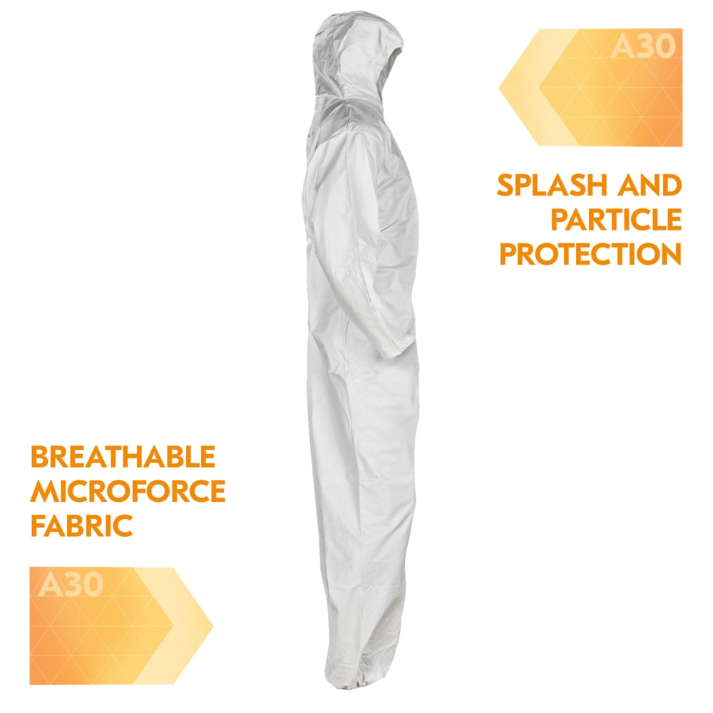 KleenGuard™ A30 Breathable Splash & Particle Protection Coveralls (30936), White, 5XL (Qty 21) - 30936