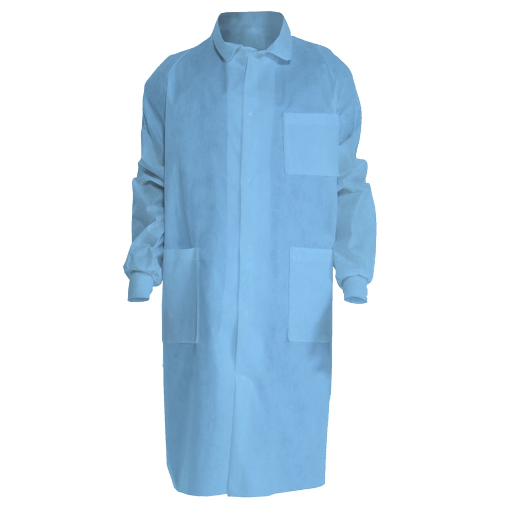 Kimtech™ A8 Certified Lab Coats with Knit Cuffs + Extra Protection (10046), Protective 3-Layer SMS Fabric, Back Vent, Unisex, Blue, Medium, 25 / Case - 10046