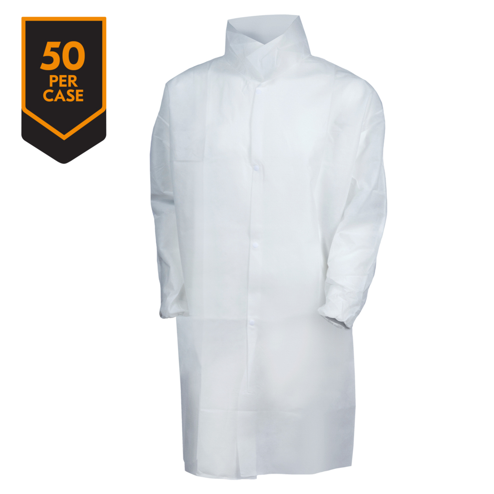 KleenGuard™ A10 Light Duty Lab Coat (40105), Snap Front, Elastic Wrists, 2XL, White, (Qty 50) - 40105