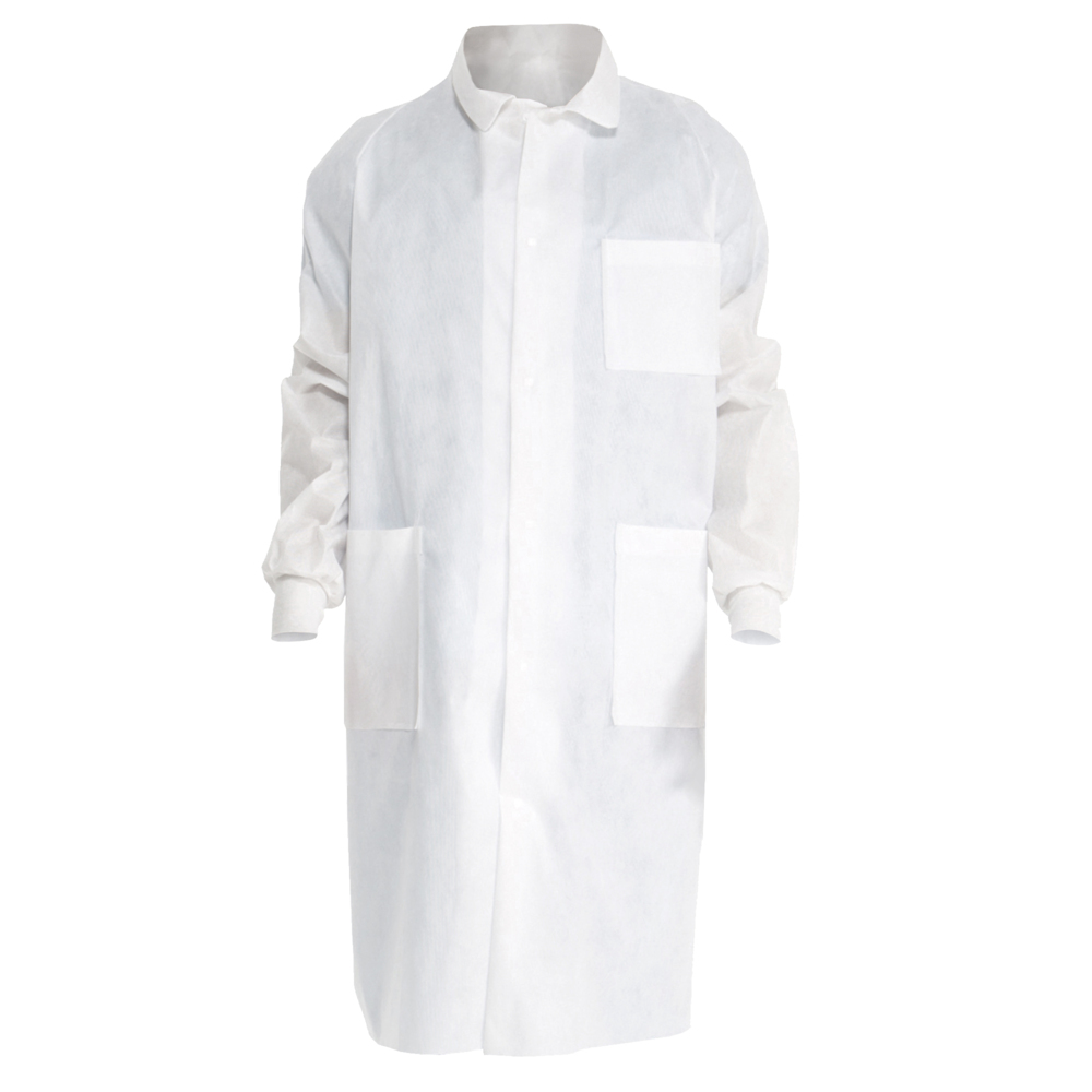 Kimtech™ A8 Certified Lab Coats with Knit Cuffs + Extra Protection (10041), Protective 3-Layer SMS Fabric, Back Vent, Unisex, White, Medium, 25 / Case - 10041