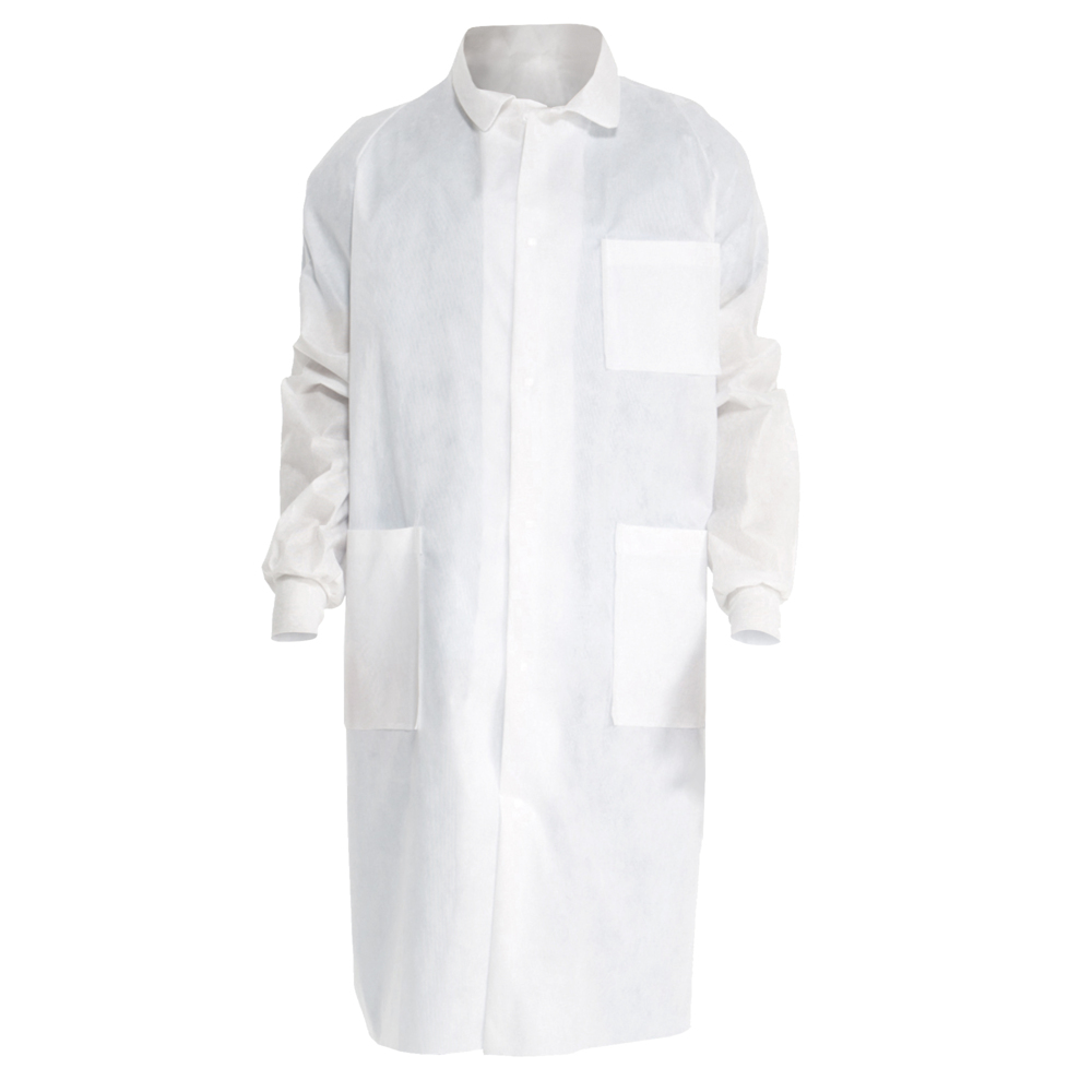 Kimtech™ A8 Certified Lab Coats with Knit Cuffs + Extra Protection (10041), Protective 3-Layer SMS Fabric, Back Vent, Unisex, White, Medium, 25 / Case - 10041