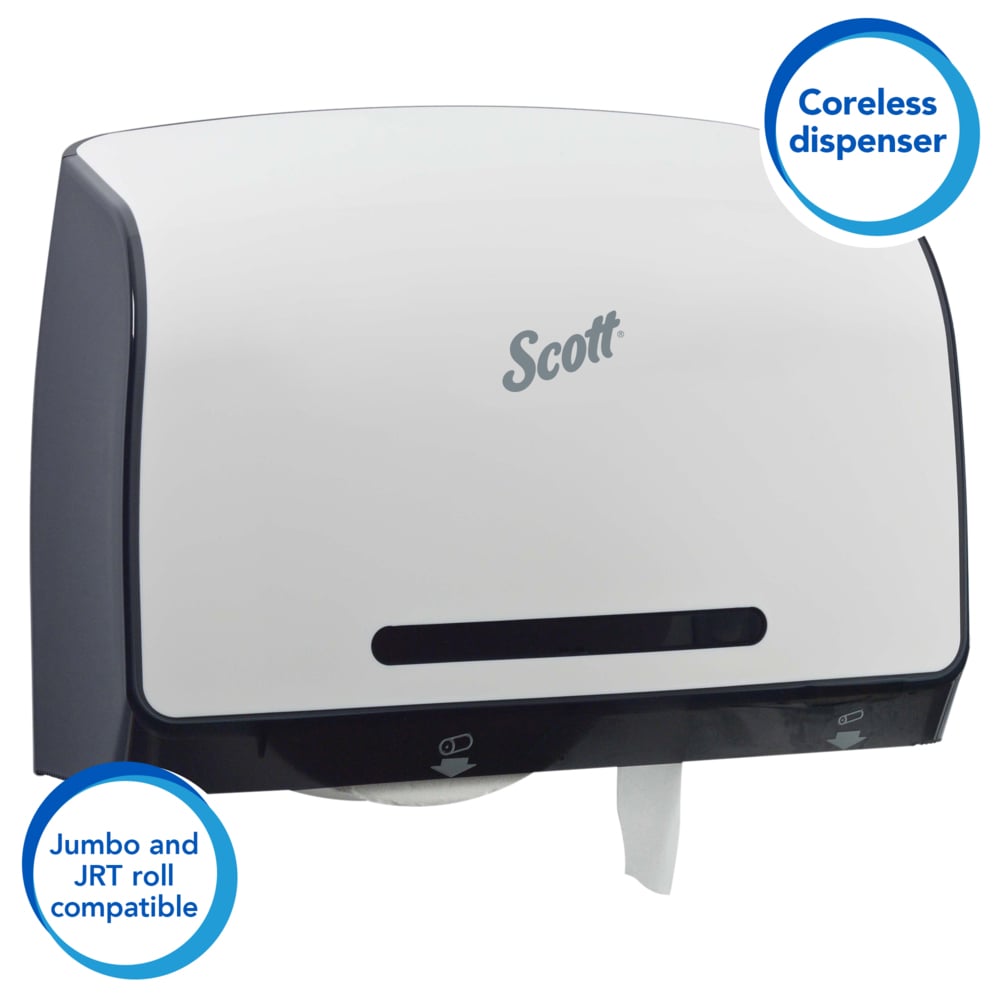 Scott® Pro Coreless Jumbo Roll Toilet Paper Dispenser (34832), White, 14.13" x 10.39" x 5.87" (Qty 1) - 34832
