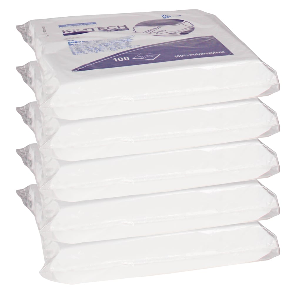 Kimtech™ W4 Dry Cleanroom Wipes (33390), Double Bag, White, 9"x9" Disposable Wipes, (100 Wipes/Pack, 5 Packs/ Case, 500 Wipes/Case) - 33390