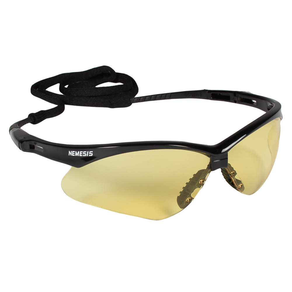 KleenGuard™ Nemesis™ Safety Glasses (22476), with KleenVision™ Anti-Fog Coating, Amber (Yellow) Lenses, Black Frame, Unisex for Men and Women (Qty 12) - 22476