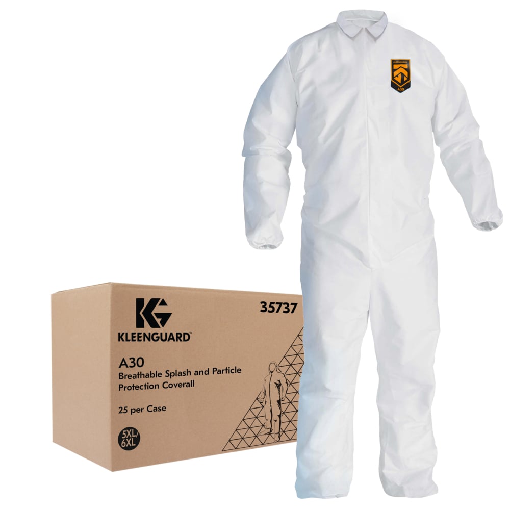 KleenGuard™ A30 Breathable Splash & Particle Protection Coveralls (35737), White, 5XL/6XL (Qty 21) - 35737