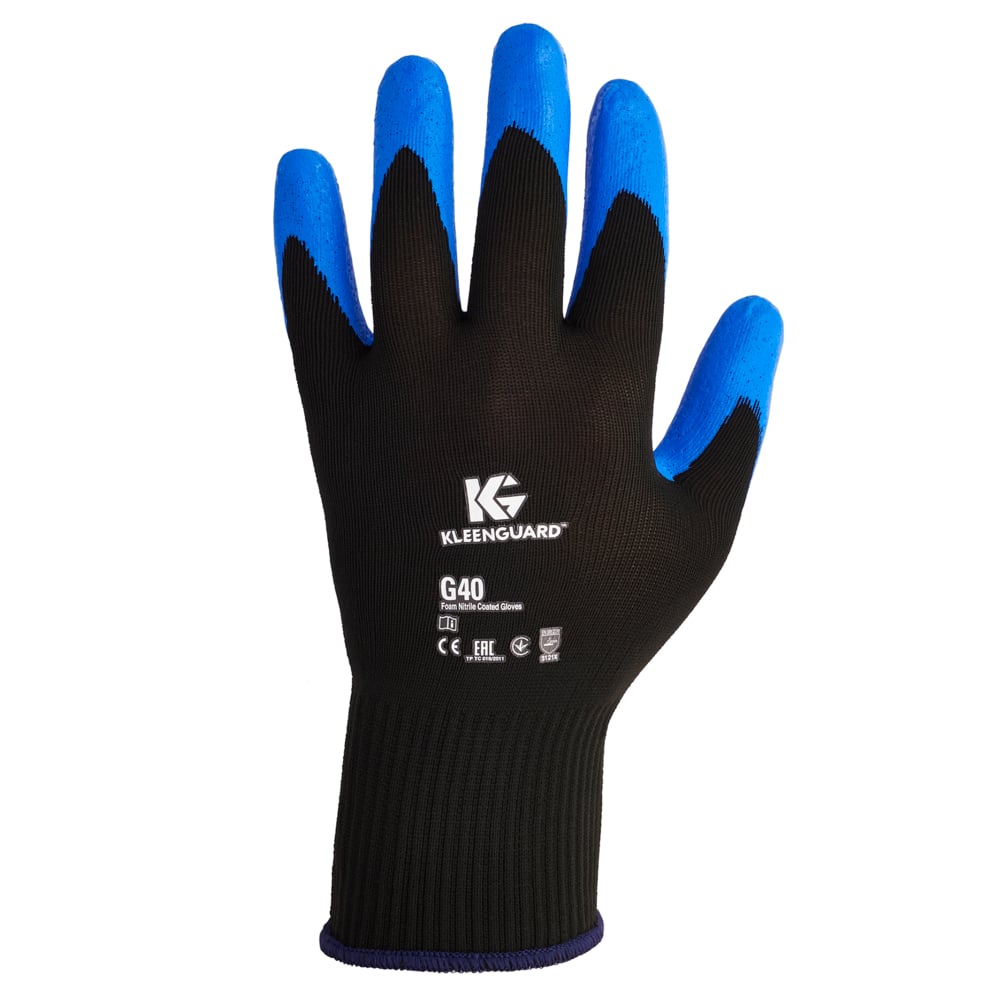 KleenGuard™ G40 Foam Nitrile Coated Gloves (40226), Medium, Abrasion Resistant Black & Blue Nitrile Grip Glove, 12 Pairs / Bag, 5 Bags / Case - 40226