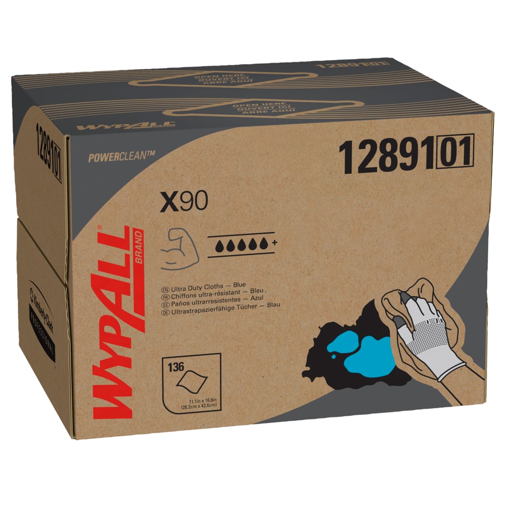 WypAll® Power Clean X90 Ultra Duty Cloths (12889), Wipes Jumbo Roll, Blue Denim, 1 Roll / Case, 450 Sheets / Roll - 12891
