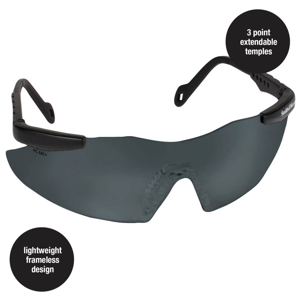 Smith & Wesson® Safety Glasses (19955), Magnum 3G Safety Eyewear, Smoke Anti-Fog Lenses with Black Frame, 12 Units / Case - 19955