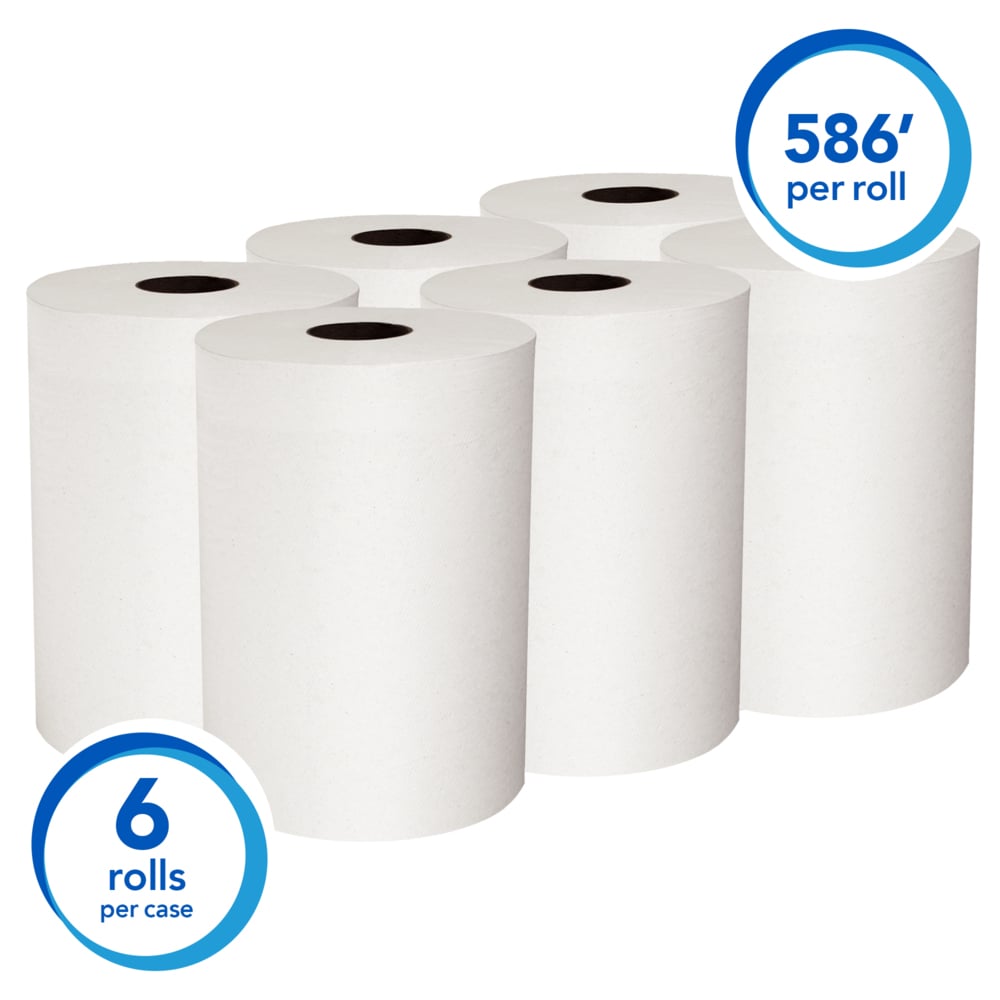 Scott® Slimroll™ Hard Roll Towels (12388), with Fast-Drying Absorbency Pockets™, for compatible Kimberly-Clark Professional™ Dispensers, White, (6 Rolls/Case, 580'/Roll, 3,480'/Case) - 12388