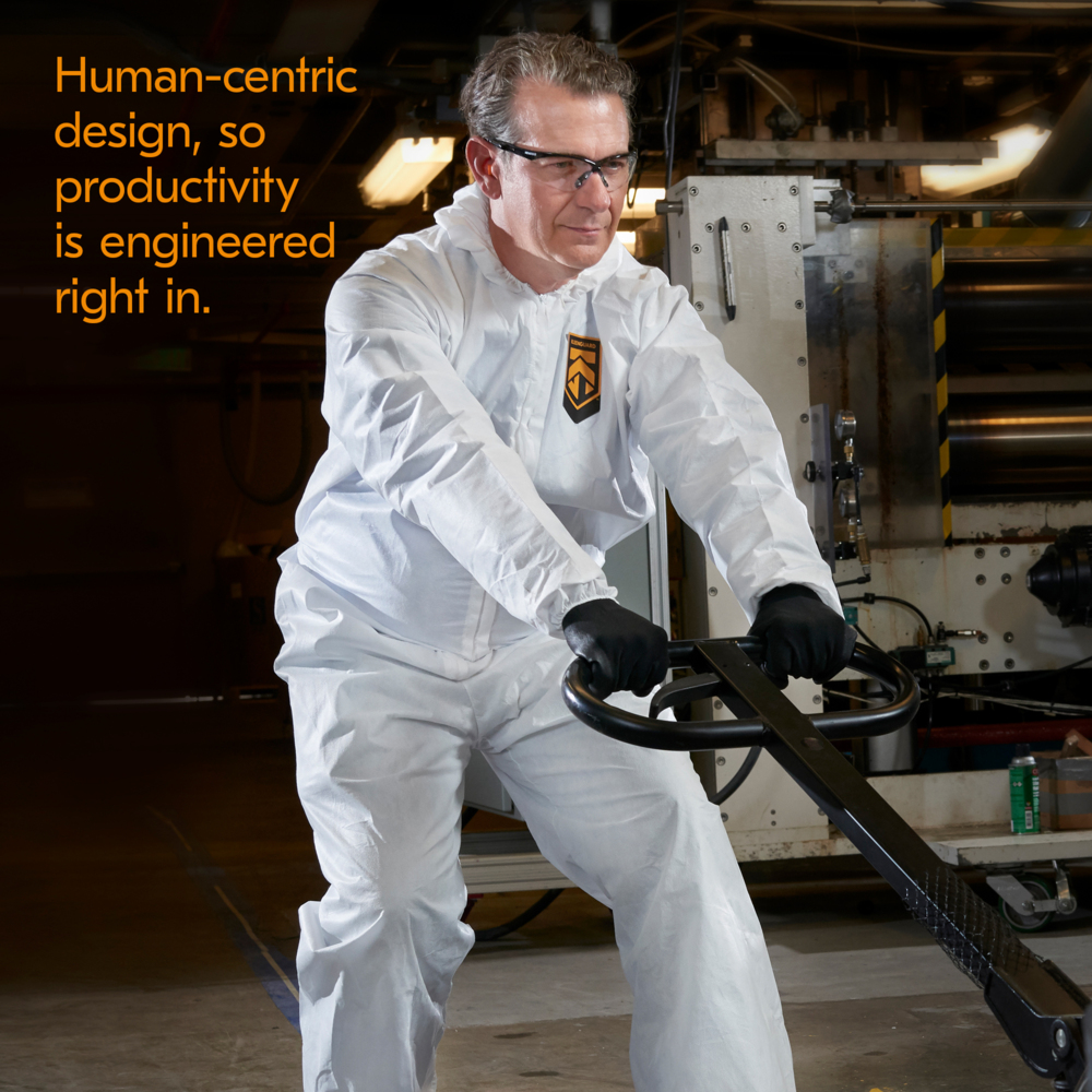 KleenGuard™ A40 Liquid & Particle Protection Coveralls (37164) with Blue Breathable Back, Zipper Front, Hood, Elastic Wrists & Ankles EWA, White, 2XL (Qty 25) - 37164