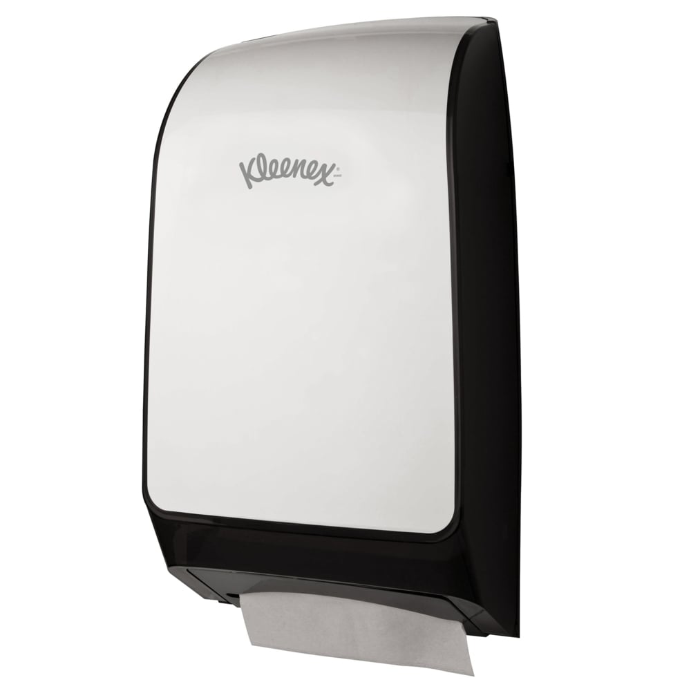 Distributrice pour essuie-mains pliés Premiere de Kleenex (39640), 10,6 po x 18,79 po x 5,48 po, distributeur d’essuie-mains moderne, blanche - 39640