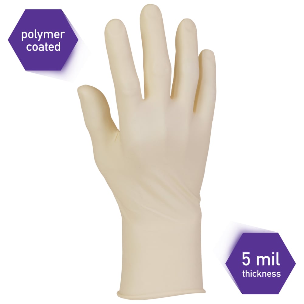 Kimberly-Clark™ Comfort Latex Exam Gloves (43432), 5 Mil, Ambidextrous, 9.5”, Small, Natural Color, 100 / Box, 10 Boxes, 1,000 Gloves / Case - 43432
