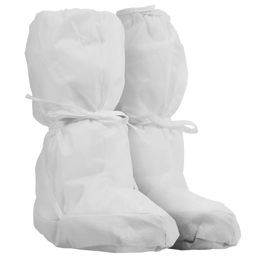 Couvre-bottes stériles Kimtech A5 (31683), bords en vinyle, attaches Clean-Don, blancs, pet./moy., 100 paires/200 chaque/caisse - 31683