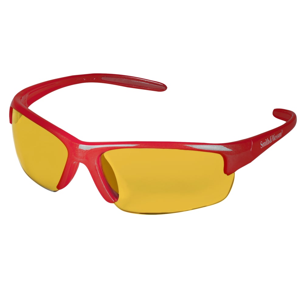 Smith & Wesson® Equalizer Safety Glasses (21299), Amber (Yellow) Lenses, Red Frame, Unisex for Men and Women (Qty 12) - 21299