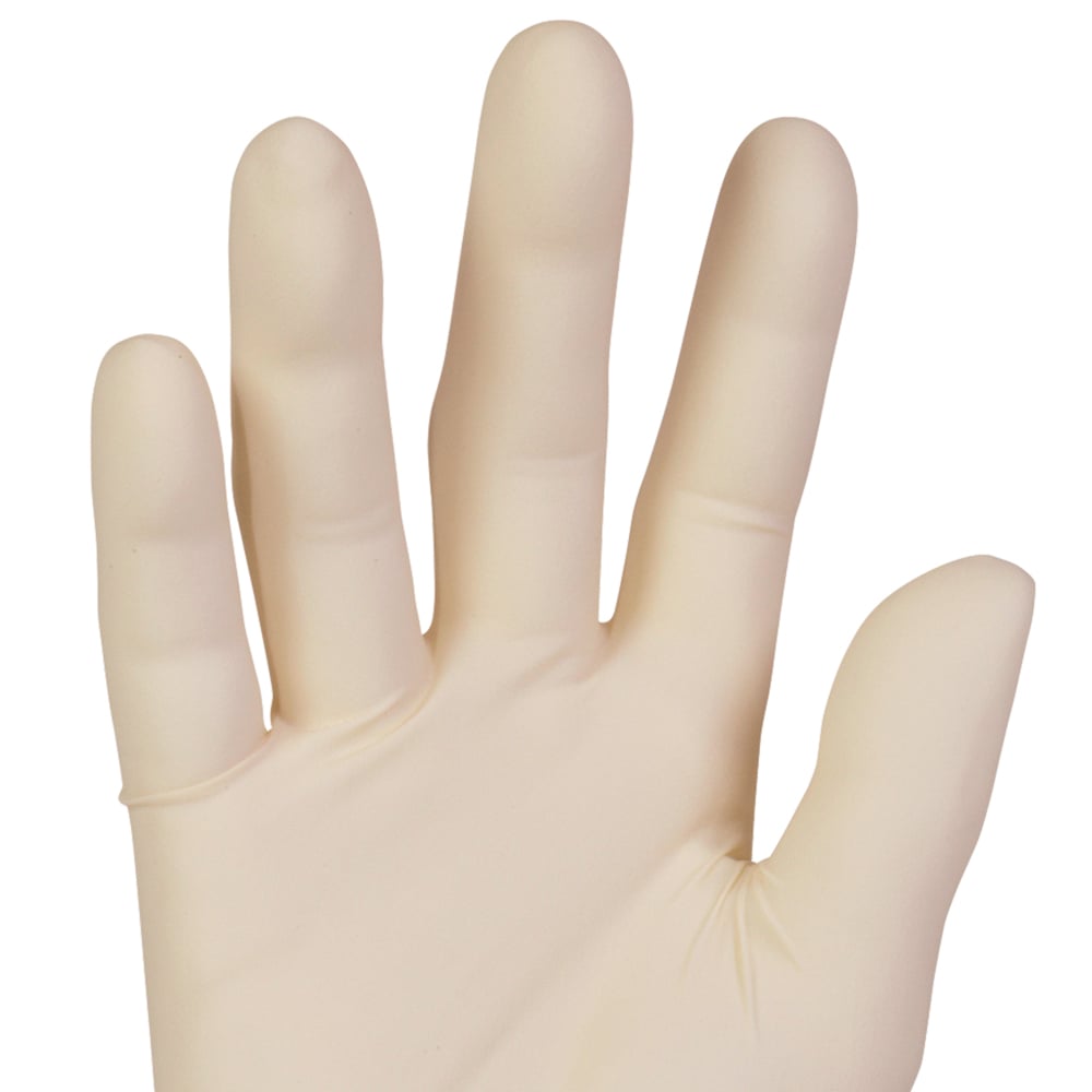 Gants d’examen en latex confortables de Kimberly-Clark (43436), 5 mil, ambidextres, 9,5 po, TTG, couleur naturelle, 90/boîte, 10 boîtes, 900 gants/caisse - 43436