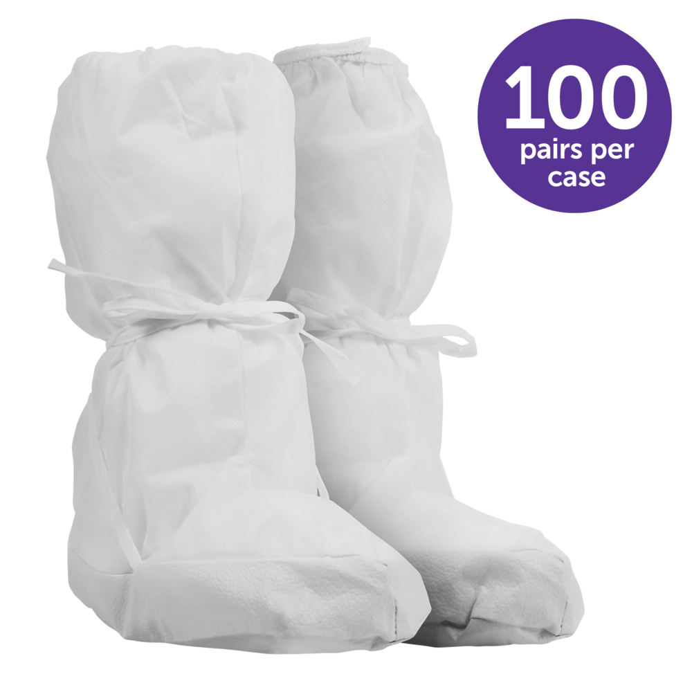 Kimtech™ A5 Sterile Boot Covers (31683), Edge Vinyl, Clean-Don Ties, White, Sml / Med, 100 Pairs / 200 Each / Case - 31683