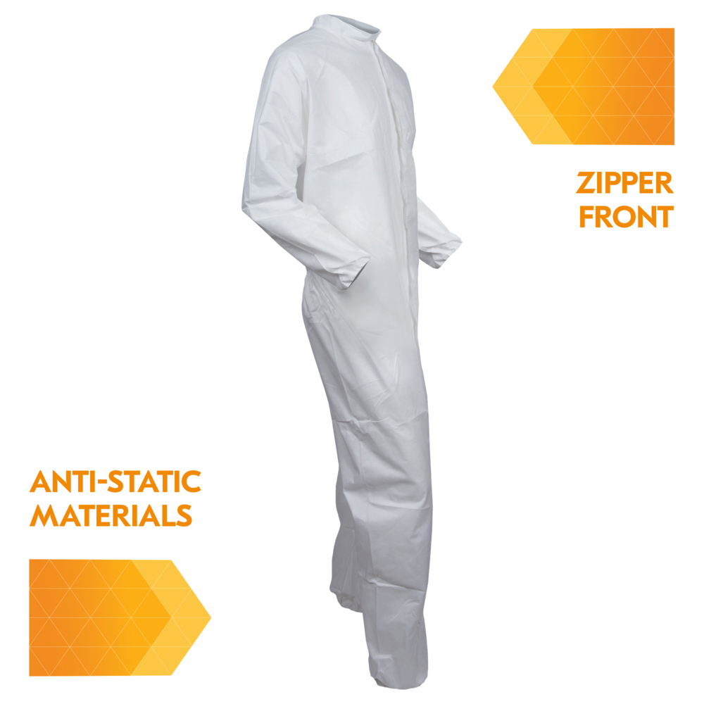 KleenGuard™A40 Liquid and Particle Protection Coveralls, REFLEX Design, Zip Front, White, 4X-Large, 25 Coveralls / Case - 44307