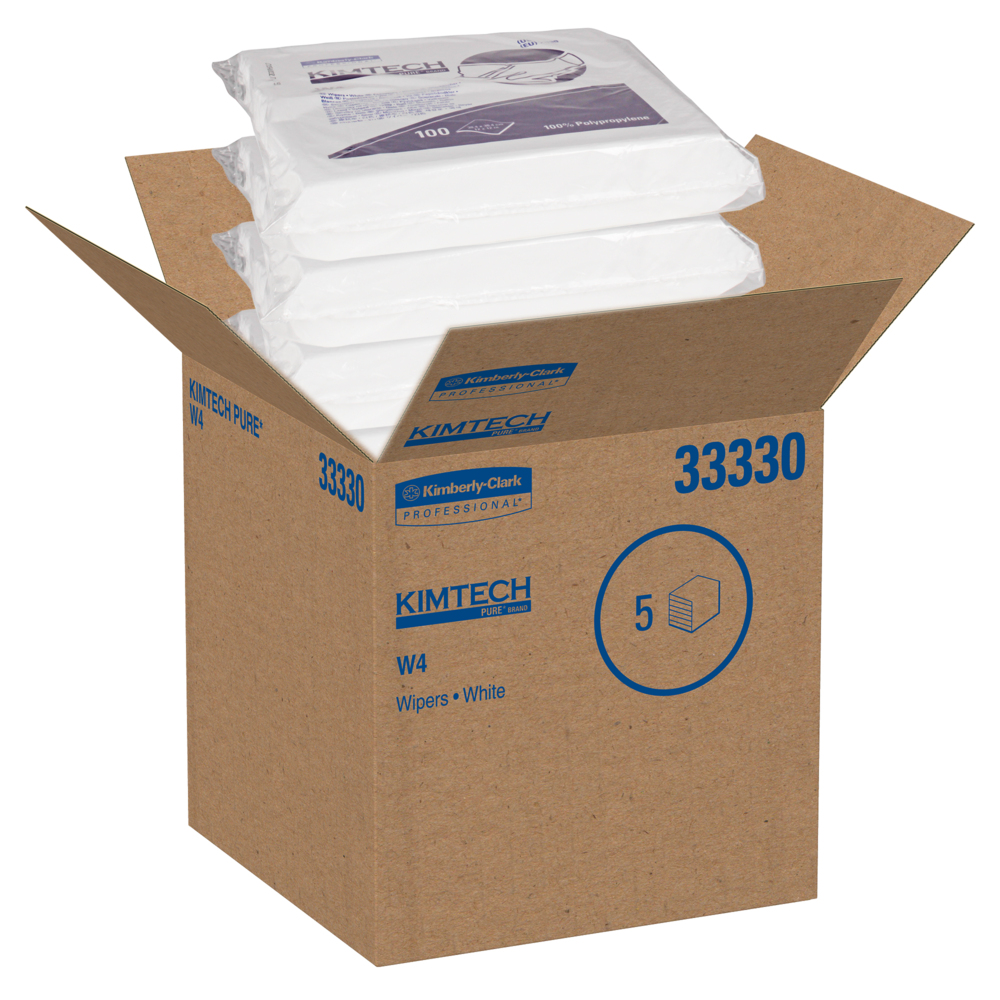 Essuie-tout pour tâches essentielles Kimtech W4 (33330), antistatique, emballage double, blancs jetables, 5 paquets de 100 lingettes/caisse (500 par caisse)